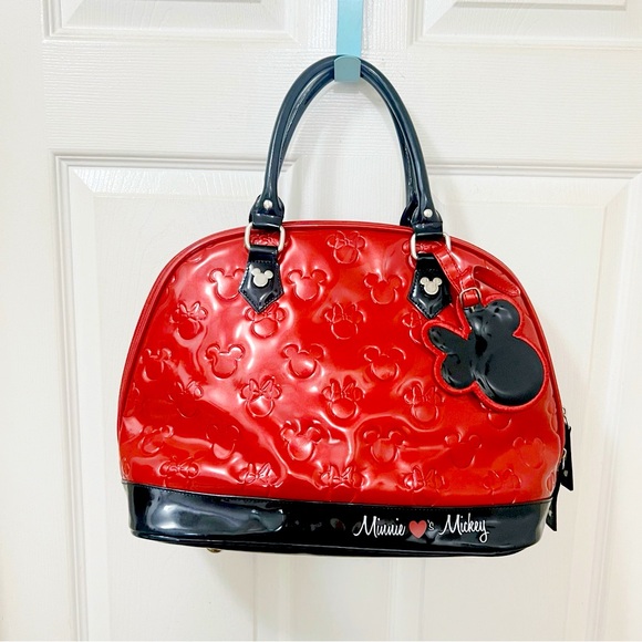Disney Parks Minnie Loves Mickey Embossed Satchel Bag Purse Red Rare Pocketbook - Picture 3 of 4